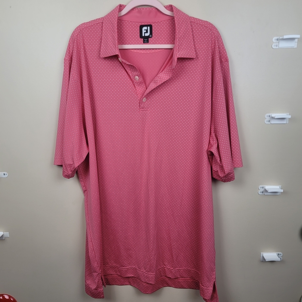 Mens Footjoy Pink with White Polka Dots Polo size 2XL
